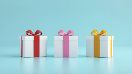 Wall Mural - Minimalist yet charming, four gift boxes adorned with bright ribbons and bows