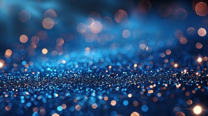 Wall Mural - A close-up shot of sparkling blue particles forming an enchanting scene with light bokeh effects, resembling a magical starry night sky, invoking wonder and fantasy.