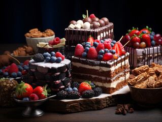 Canvas Print - chocolate cake with berries