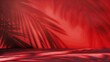 © BoOm - Abstract red background with palm leaf shadows. Vibrant and creative tropical scene, perfect for design projects and artistic uses.