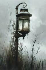 Wall Mural - Rusty lantern on a grunge wall for halloween or vintage designs