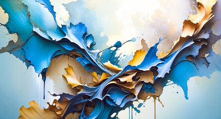 Poster - Abstract Art with Blue and Yellow Paint Splashes