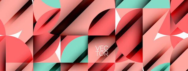 Poster - Circle, square and flower petal geometric background. Round shapes composition for wallpaper, banner, background or landing