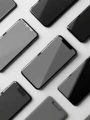 Poster - A collection of modern smartphones arranged in different angles, showcasing their sleek design and contemporary technology. Generative AI