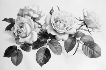 Canvas Print - Black and White Rose Illustration