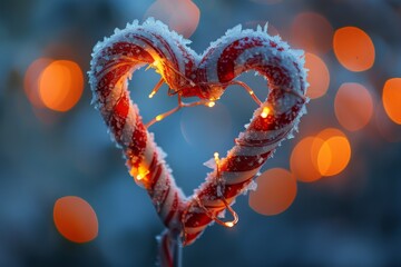 Wall Mural - Candy Cane Heart Shaped with Lights in Winter