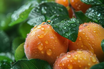 Wall Mural - Fresh Apricot with Water Droplets