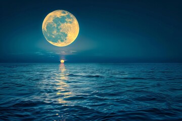 Canvas Print - Full Moon Over Ocean at Dusk