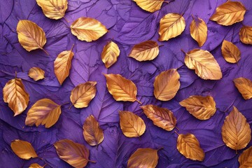 Sticker - Golden Leaves on Purple Background