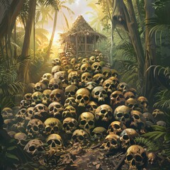 Wall Mural - A pile of skulls in a jungle setting