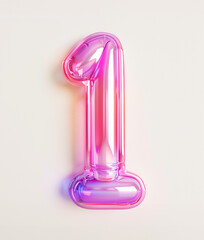 Fototapete - AI generated photo with inflatable multicolored neon number 1. Minimalistic balloon isolated on a white background