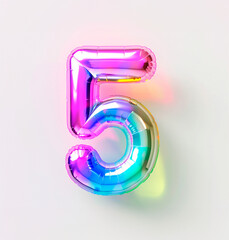 Poster - ai generated photo with inflatable multicolored neon number 5. minimalistic balloon isolated on a wh