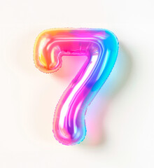 Fototapete - AI generated photo with inflatable multicolored neon number 7. Minimalistic balloon isolated on a white background