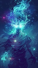 Wall Mural - A mysterious figure with the ability to control minds. ,Dark Color light ,vectorline design , illustration , Mobile Wallpaper