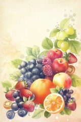 Wall Mural - A Watercolor Illustration of Fresh Fruit on a Beige Background