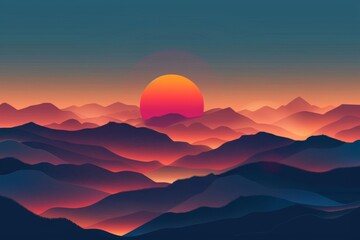 Wall Mural - Digital Sunset Landscape