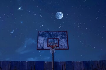 Sticker - Basketball Hoop Under Starry Night Sky