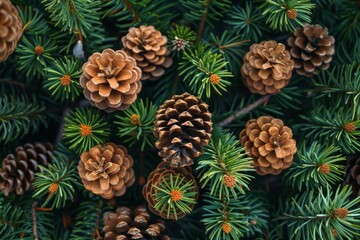 Poster - Pine Cones and Green Foliage Close-Up