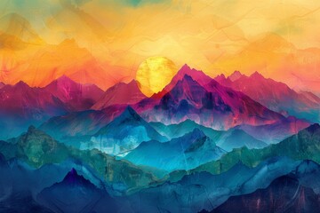 Canvas Print - Colorful Abstract Mountain Landscape Painting