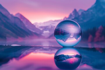 Wall Mural - Crystal Ball Reflection of Vibrant Mountain Landscape