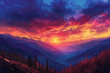 Wall Mural - Spectacular Mountain Sunset