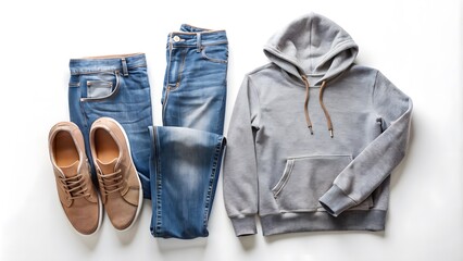 Men'S Casual Outfit With Jeans, Hoodie, And Sneakers.