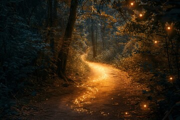 Canvas Print - Magical Forest Path Illuminated By Fireflies