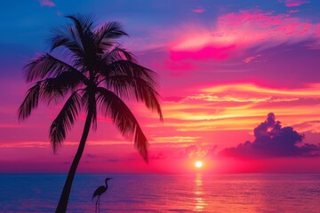 Wall Mural - Stunning Tropical Sunset on Beach