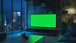 © Babb - A living room with a green television on a wooden stand