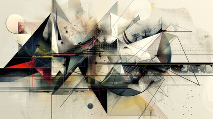 Wall Mural - A painting of a cityscape with a lot of triangles and squares