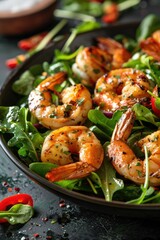 Canvas Print - fresh juicy salad with shrimps. Selective focus