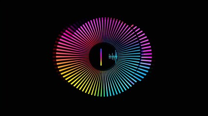 Wall Mural - Abstract Colorful Soundwave Circular Pattern on Black Background