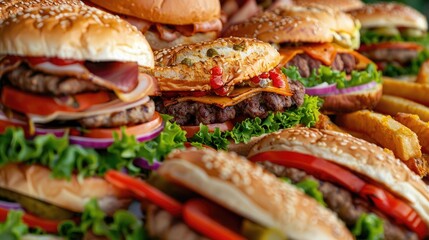 Poster - tasty burgers close-up. Selective focus