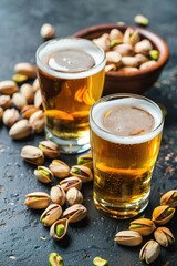 Wall Mural - glasses with beer and pistachios. Selective focus