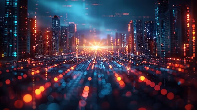 Futuristic Cityscape with Blurry Lights
