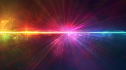 Aufkleber - Ethereal vibrant light beam travels dark void, transitioning through colors visible spectrum