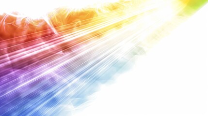 Poster - Light beam travels diagonally across, transforming into rainbow colors fades soft white background