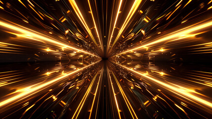 Poster - Golden neon reflections on a dark abstract background with regular lines. It is an aesthetic combination of color and form that attracts attention with its elegance.