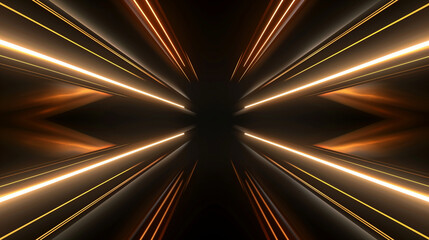 Poster - Golden neon reflections on a dark abstract background with regular lines. It is an aesthetic combination of color and form that attracts attention with its elegance.