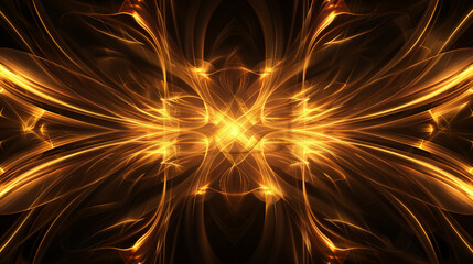 Poster - Golden neon reflections on a dark abstract background with regular lines. It is an aesthetic combination of color and form that attracts attention with its elegance.