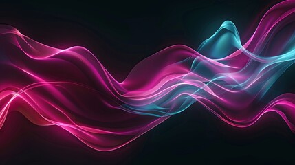 Poster - Futuristic Neon Waves Blending Teal And Magenta Hues On Black Background