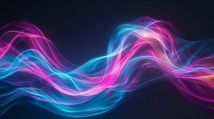Poster - Futuristic Neon Waves in Teal and Magenta Hues Against a Dark Background