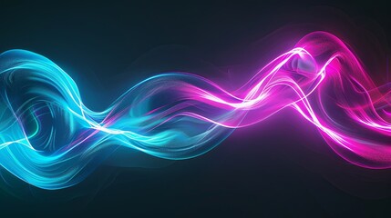 Poster - Glowing Teal and Magenta Neon Waves on Black Background