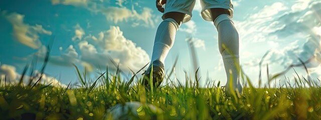 Wall Mural - football player with the ball on the background of the football field. Selective focus