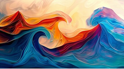Poster - Abstract Colorful Waves Painting With Modern Futuristic Pattern