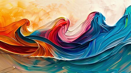 Poster - Abstract painting showcasing modern, futuristic pattern created with waves of thick, colorful paint