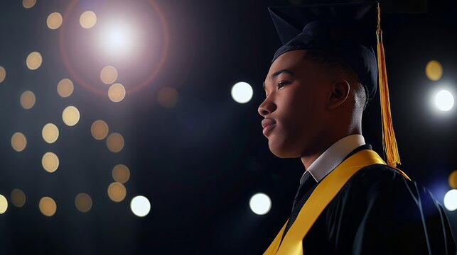 male student graduation wearing a black and yellow cap