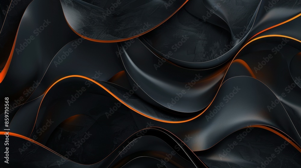 Abstract Flowing Waves with Black and Orange, Modern Digital Art, 3D ...