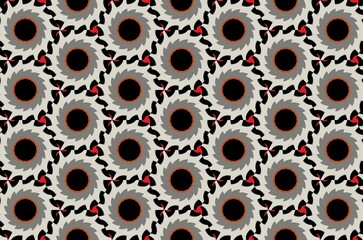 Wall Mural - A pattern of circles and squares in black and white with a red border