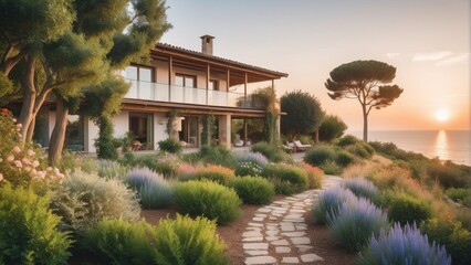 Wall Mural - Beautiful villa with a soothing garden by the sea